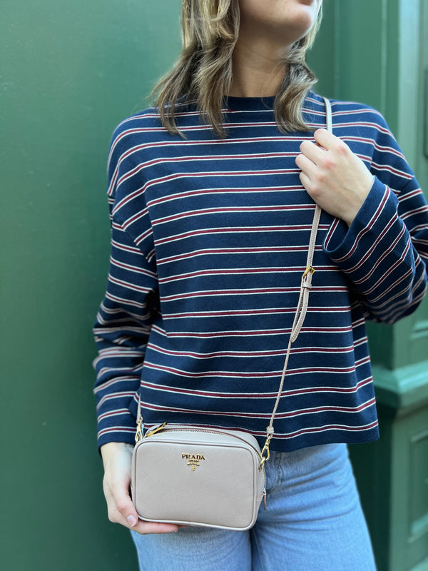 Prada Cream Saffiano Leather Mini Crossbody