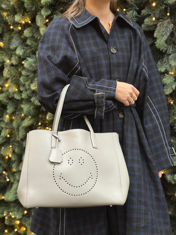 Anya Hindmarch Grey Leather Ebury Smiley Shopper