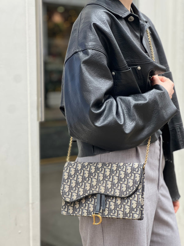 PART PAYMENT ONLY - Christian Dior Navy Monogram Canvas Saddle Chain Pouch