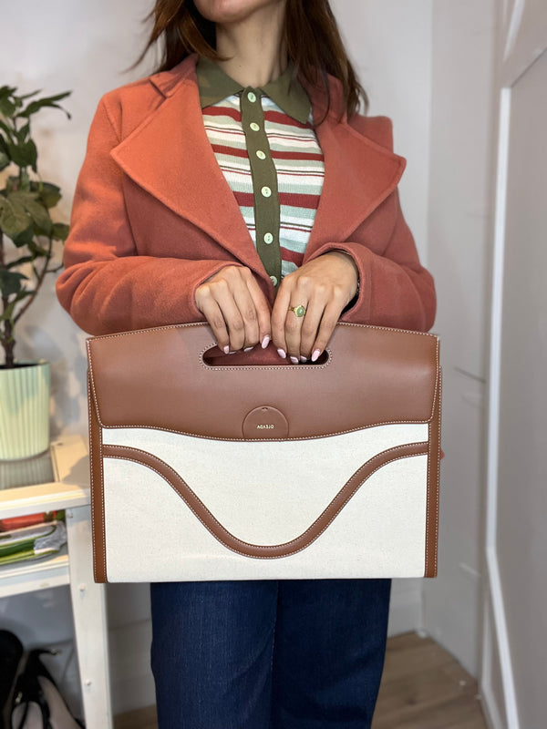 Oleada Cream Laptop Canvas & Leather Bag