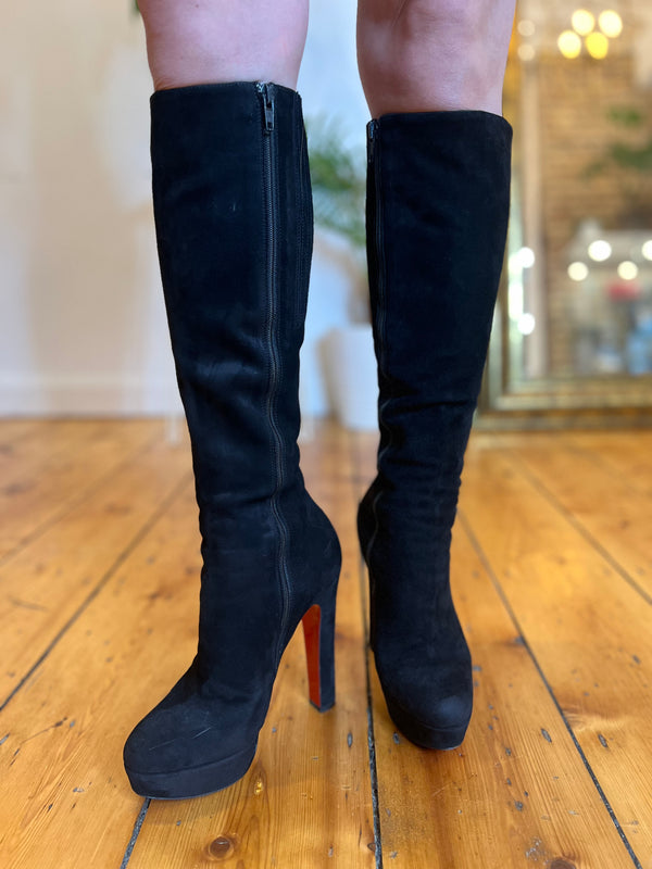 Christian Louboutin Black Suede Leather Boots (RH) - As seen on Instagram - U.K. 4.5