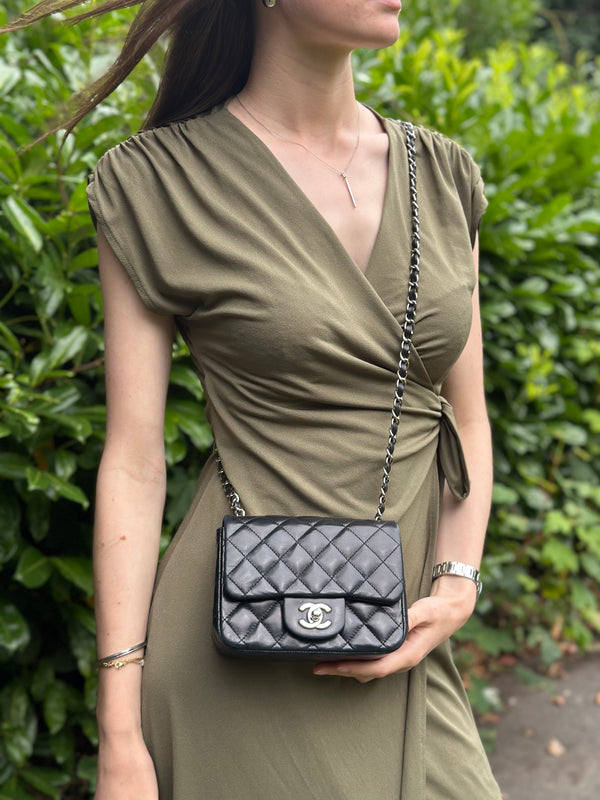 Chanel Black Lambskin Leather Mini Square Flap