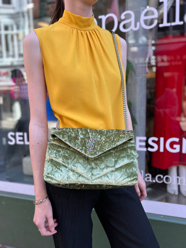 Saint Laurent Green Velvet Puffer Crossbody