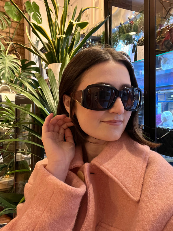 Jimmy Choo Black Square Snakeskin Trim Sunglasses