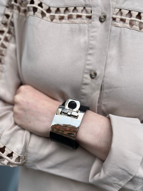 Ferragamo Black Leather Cuff