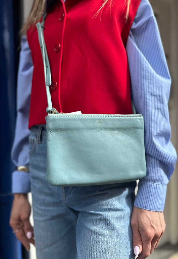 Celine Duck Egg Blue Leather Trio Crossbody