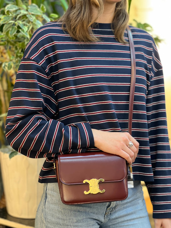 Celine Burgundy Leather Teen Triomphe Crossbody