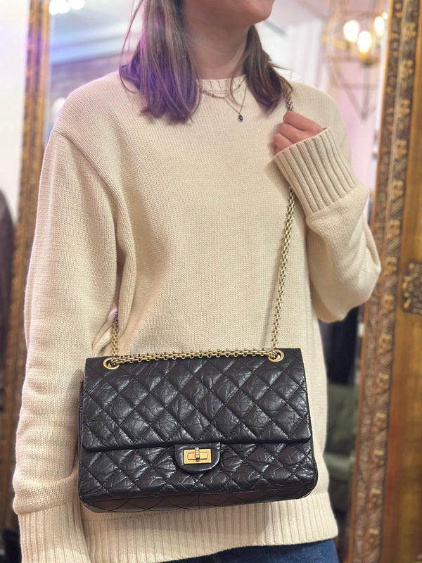 Chanel Black Leather 2.55 Classic Flap Handbag