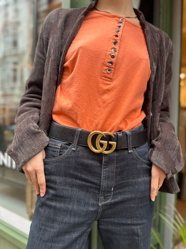 Gucci Black Leather GG  Belt - 30"