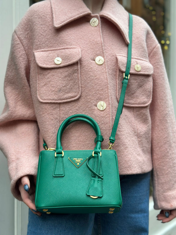 Prada Green Leather Mini Galleria Double Zip Crossbody Tote