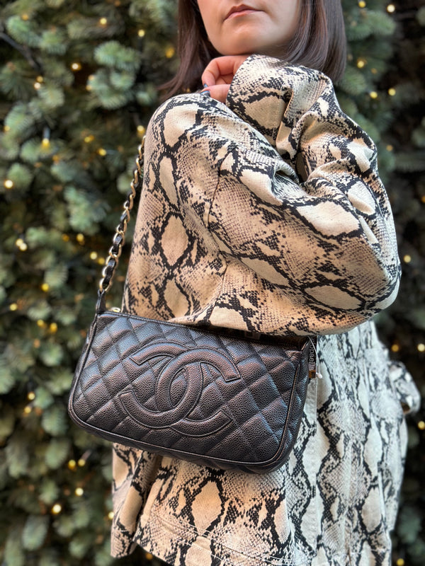 Chanel Black Caviar Leather CC Pochette