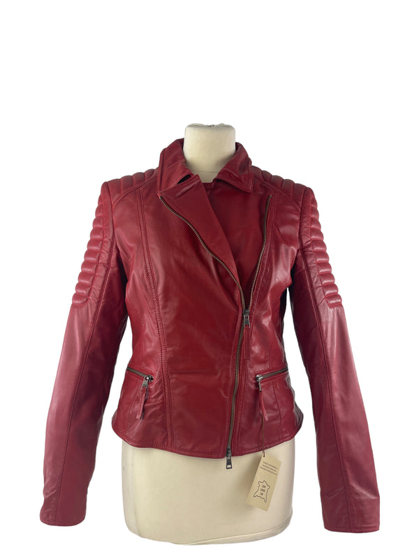 Marccain Red Leather Jacket Size Medium