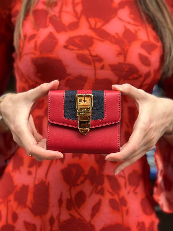 Gucci Red Leather Sylvie Wallet