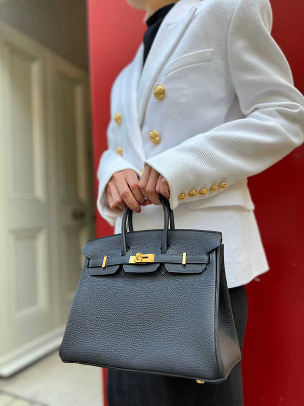 Hermès Veau Togo Caban (Navy) Leather Birkin 25 with Goldtone Hardware