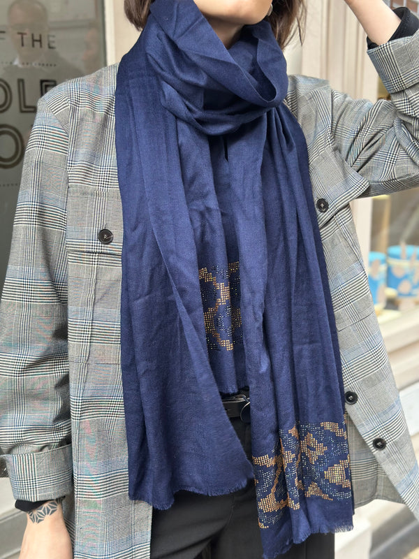 Jim Thompson Navy Wool & Silk Scarf