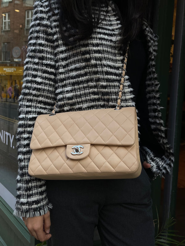 Chanel Cream Lambskin Leather Medium Double Flap