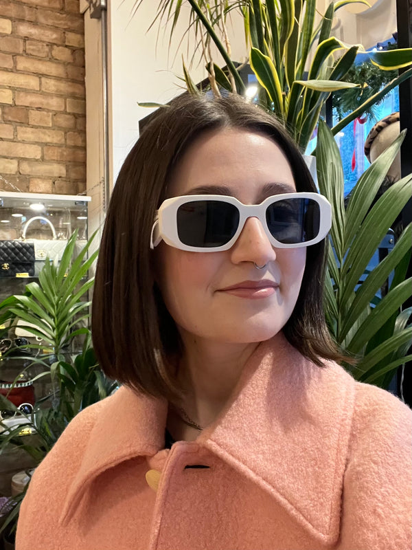 Prada White Rectangular Sunglasses