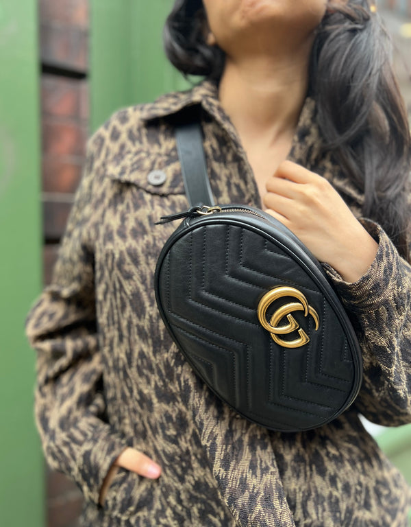 Gucci Small Black Leather GG Bum / Belt Bag