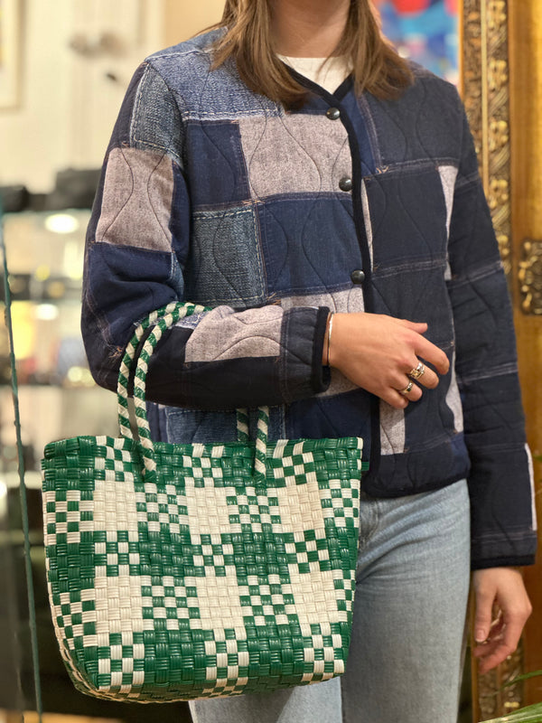 Lalo Green Plastic Woven Tote