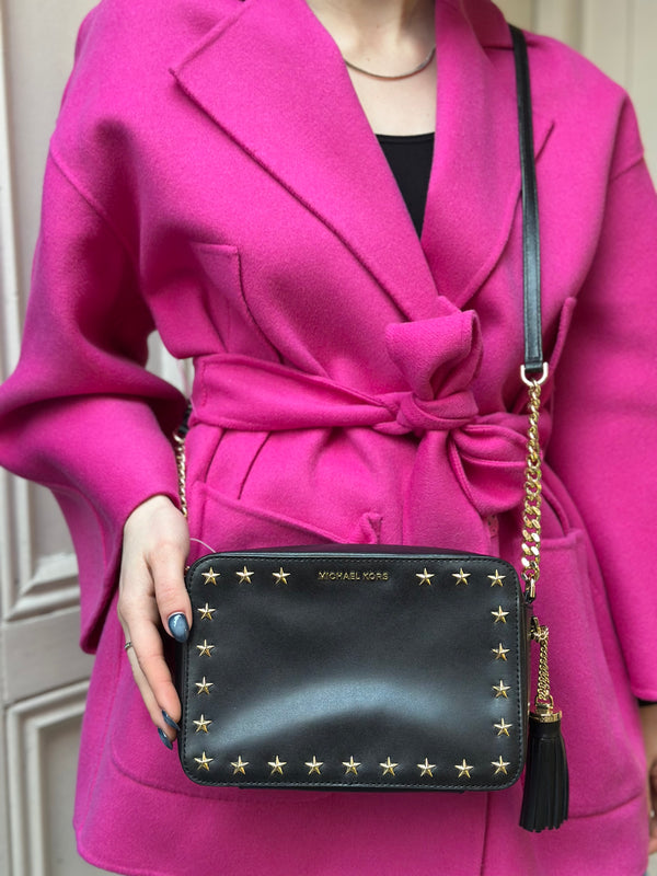 Michael Kors Black Leather Studded Crossbody