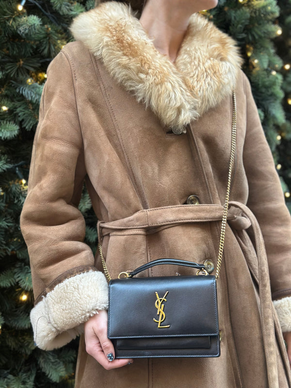 Saint Laurent Black Leather Sunset Wallet on Chain