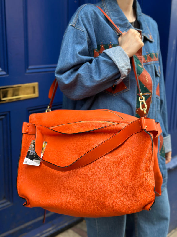 Loewe Orange Leather Bolso Cushion Cube Luggage