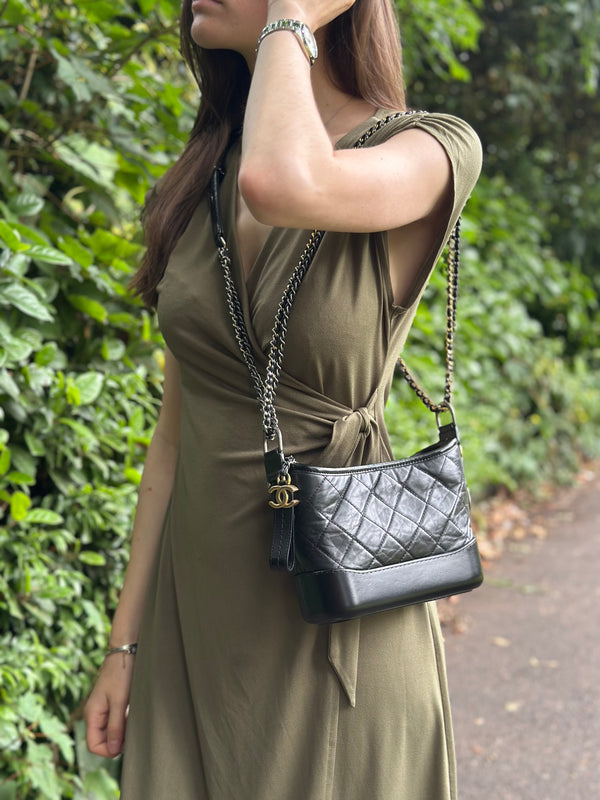 Chanel Black Calfskin Leather Small "Gabrielle" Crossbody