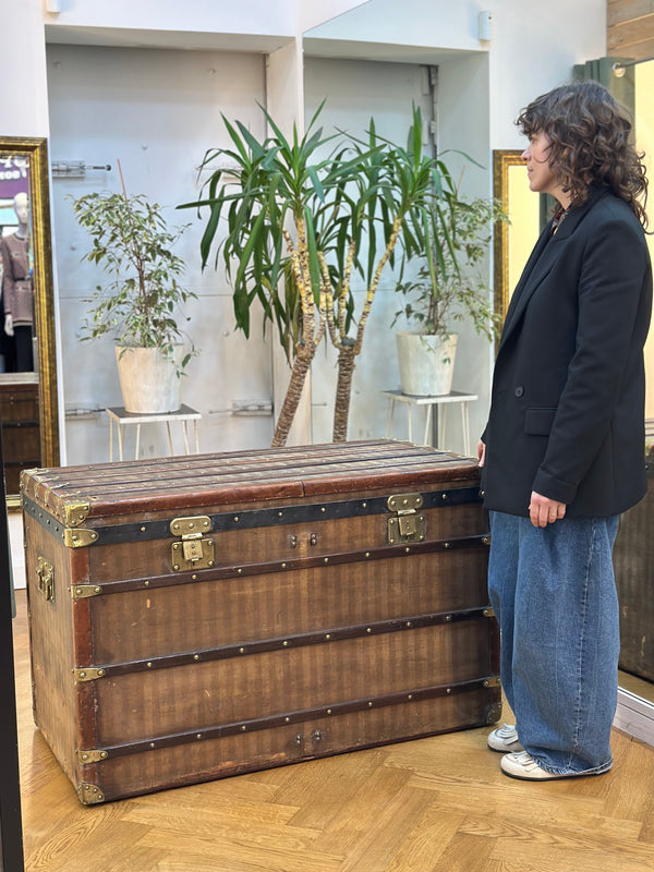 Louis Vuitton Rayee Brown Striped Canvas Vintage Trunk - Circa 1880