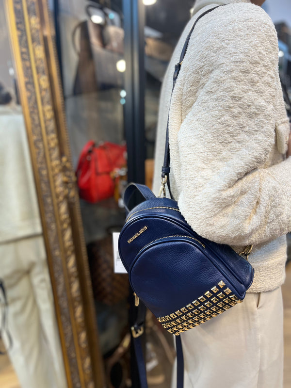 Michael Kors Navy Leather Studded Mini Backpack
