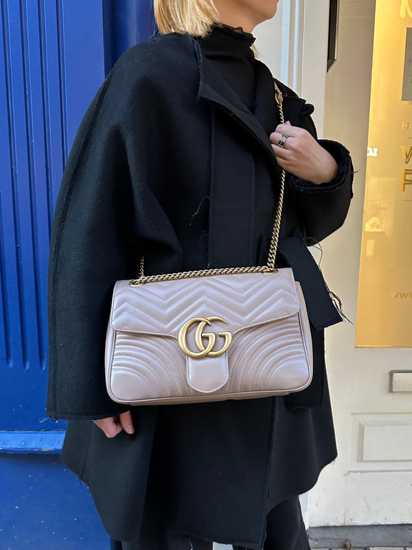 Gucci Large Taupe Leather GG Marmont Crossbody
