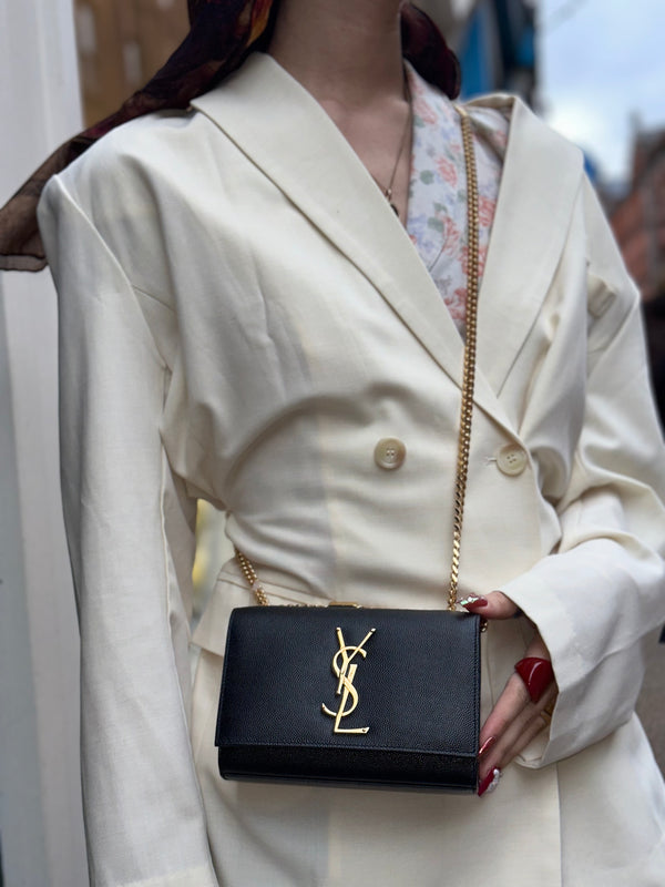 Saint Laurent Black Grain de Poudre Leather Mini Kate Crossbody