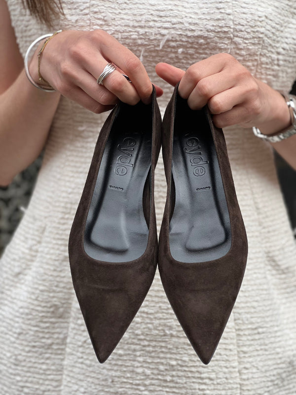 Aeyde Berlin Chocolate Brown Leather Suede Flats - Size UK 3.5