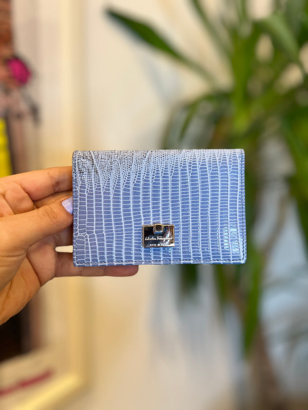 Salvatore Ferragamo Sky Blue Leather Compact Wallet