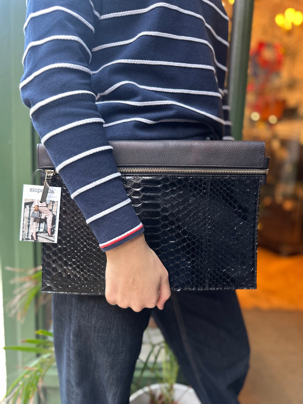 Victoria Beckham Black Croc Effect Leather Clutch