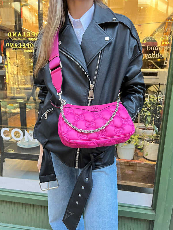 Gucci Pink Nylon & Leather GG Matelasse Crossbody