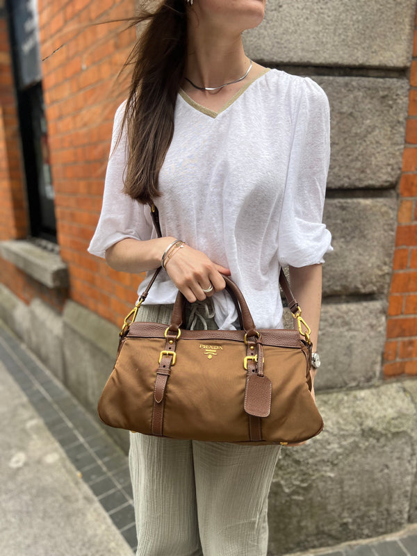 Prada Brown Nylon & Leather Crossbody Tote