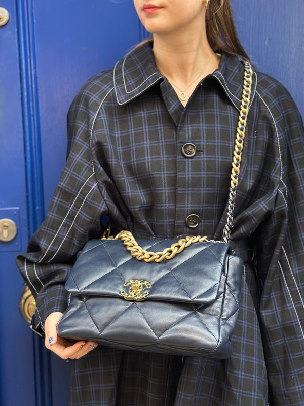 Chanel Navy Lambskin Leather 19 Crossbody