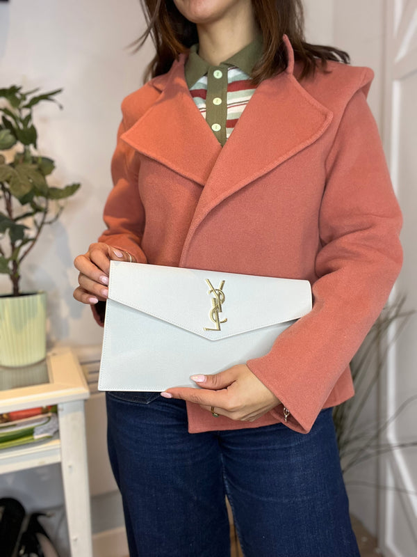 Saint Laurent White Grained Leather Clutch