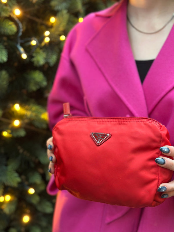 Prada Red Nylon Makeup Bag