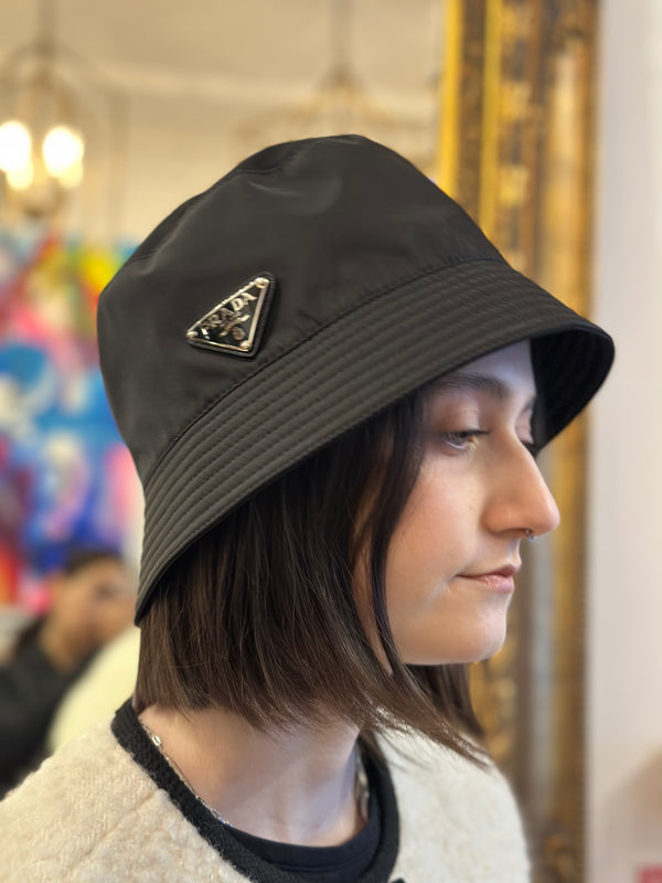 Prada Black Nylon Bucket Hat - Size Medium