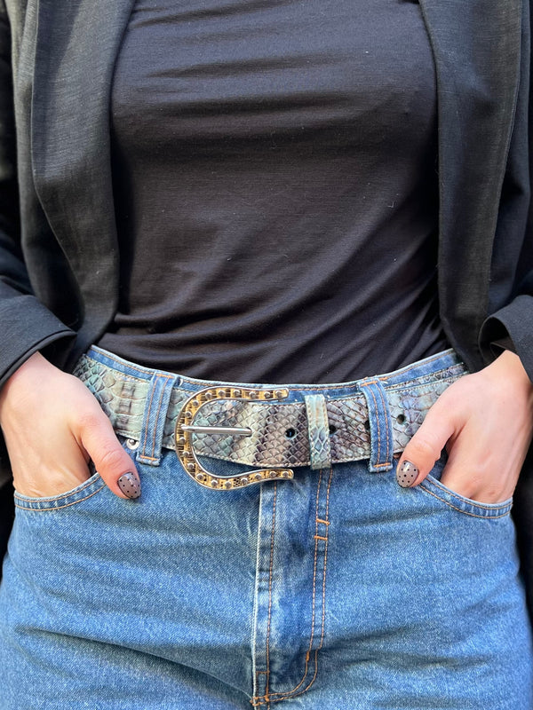 Vintage Prada Blue Python Leather Belt