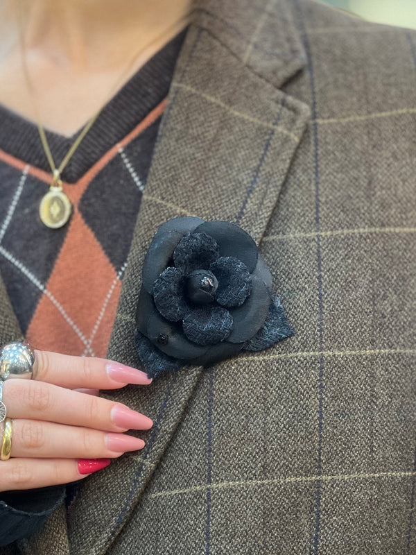 Chanel Black Fabric Camelia Brooch