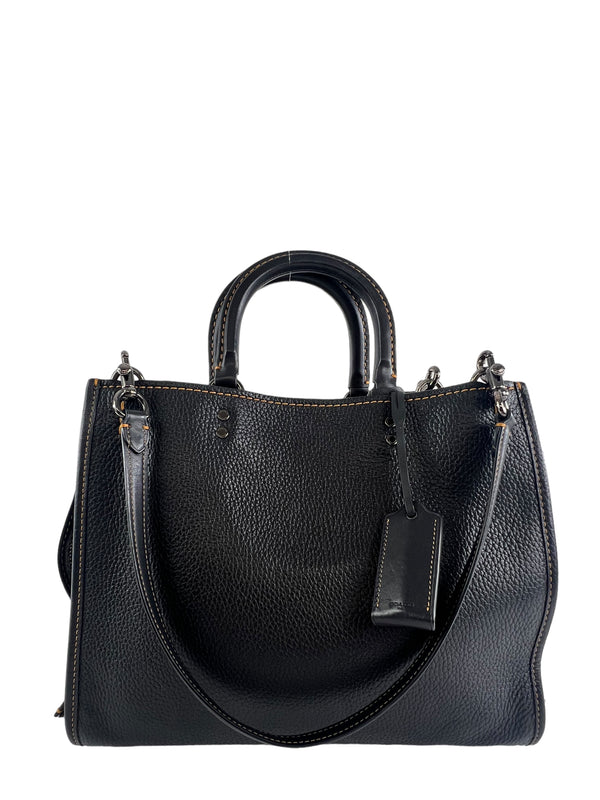 Coach Black Leather Tote with Strap