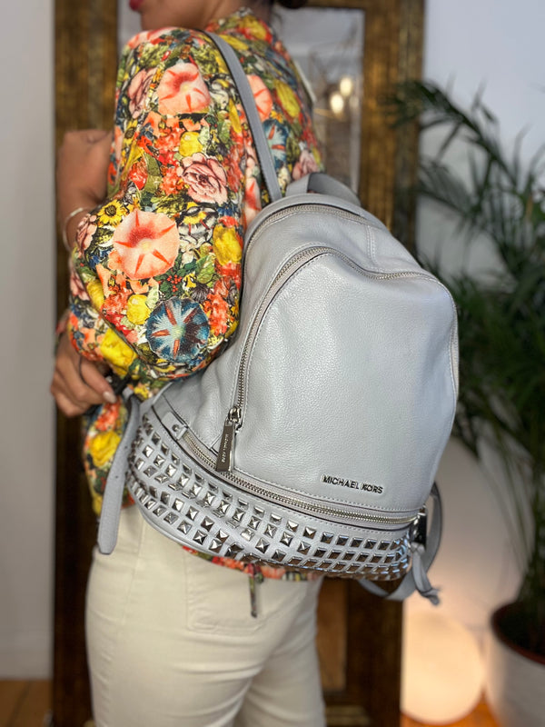 Part payment only - Michael Kors Grey Studded Leather Backpack
