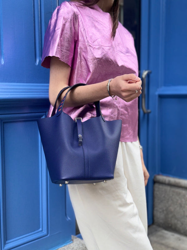 Hermès Bleu Saphire Leather Picotin Lock 22