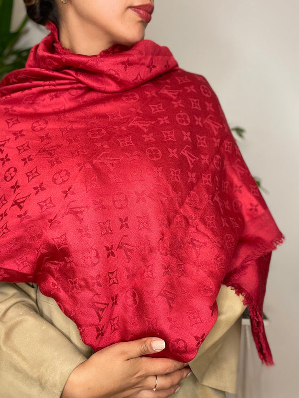 Louis Vuitton Wool & Silk Red Monogram Scarf
