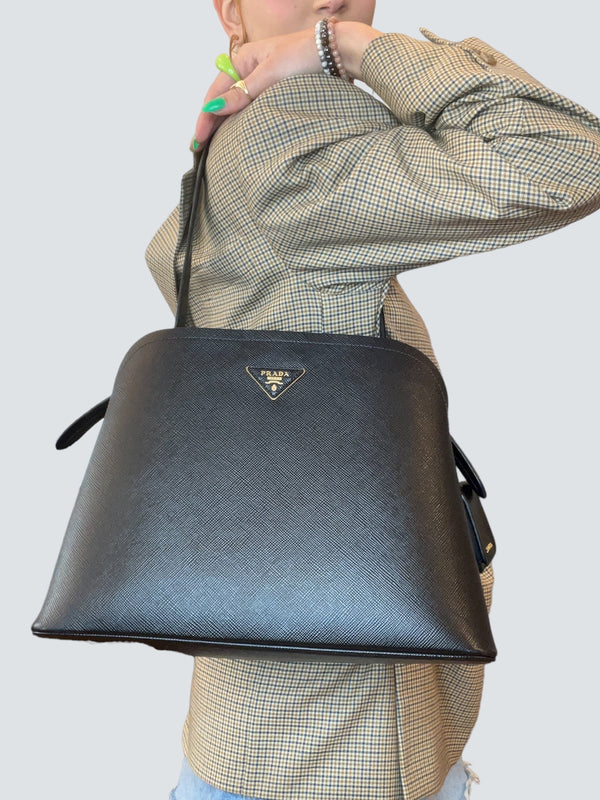 Prada Black Saffiano Leather Matinee Shoulder Bag