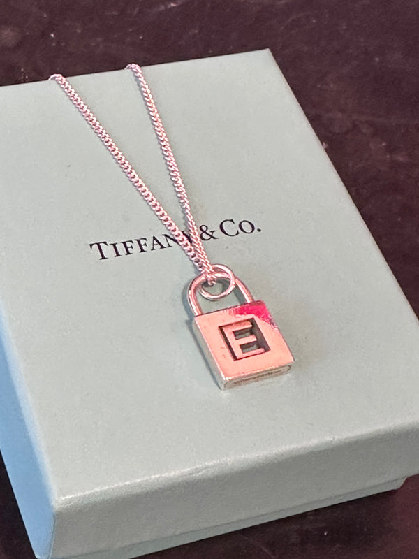 Tiffany & Co. Sterling Silver Letter Charm Pendant Necklace (Chain not original Tiffany)