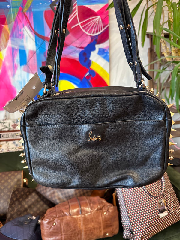 Christian Louboutin Black Leather And Leopard Print Roxanne Shoulder Handbag