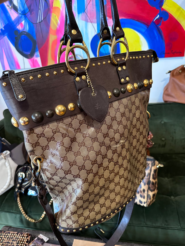 Gucci Monogram Canvas & Leather Large Tote